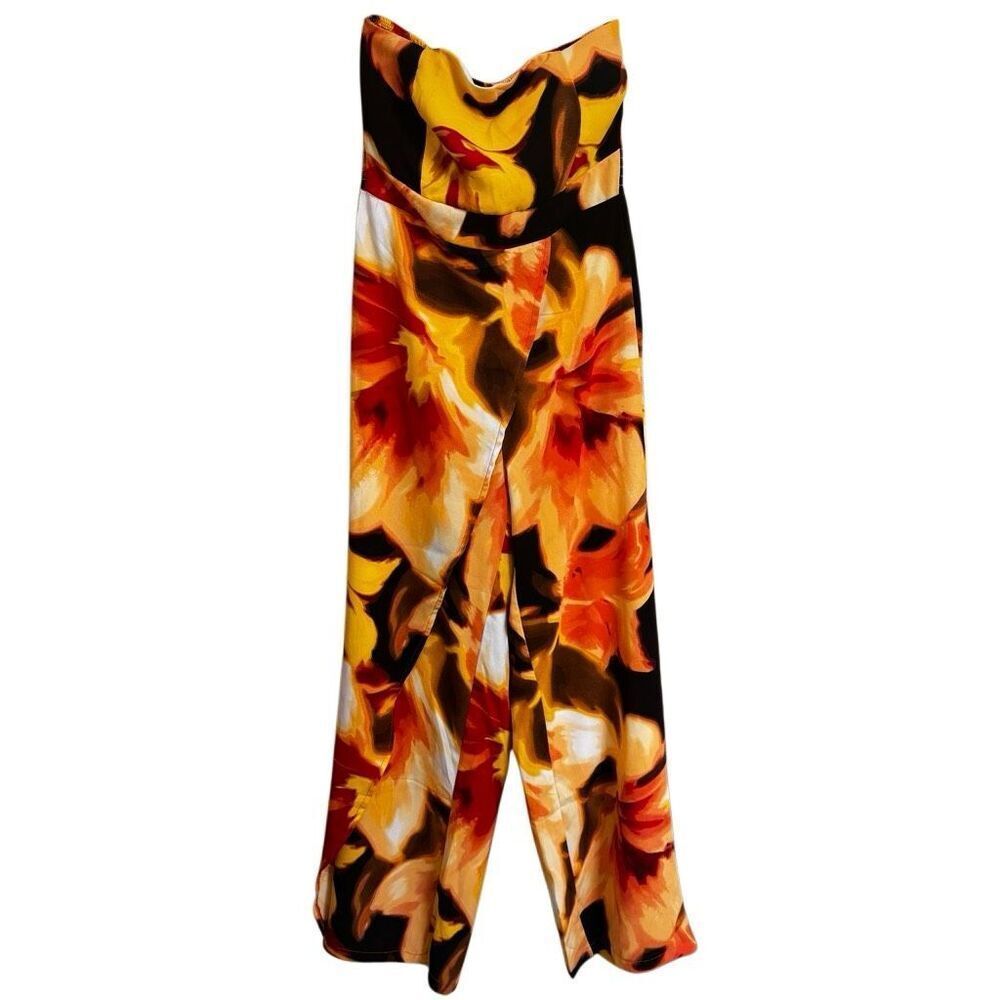 Jolie & Joy Orange Yellow Black Strapless Romper Jumpsuit Small NWT